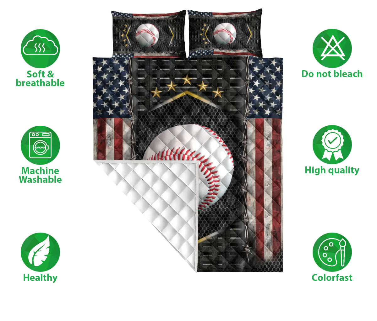 Baseball Quilt Set, Baseball Us Flag Baseball Quilt Blanket With Pillowcases, Quilt Bedding Set, Sports Gifts