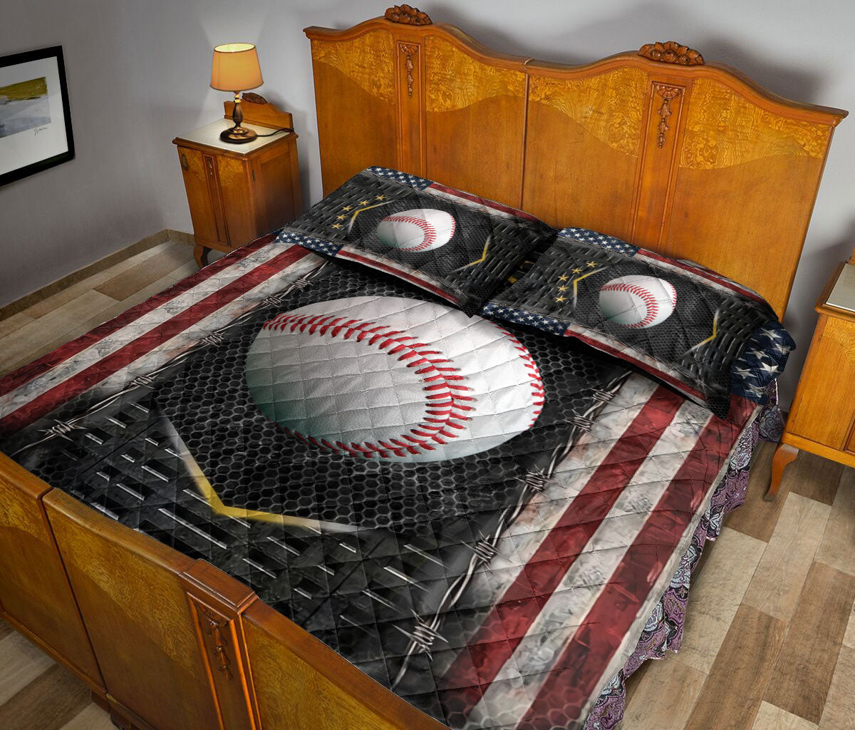 Baseball Quilt Set, Baseball Us Flag Baseball Quilt Blanket With Pillowcases, Quilt Bedding Set, Sports Gifts