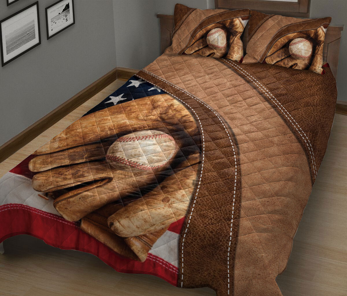 Baseball Quilt Set, Baseball Ball Gloves Baseball Quilt Blanket With Pillowcases, Quilt Bedding Set, Sports Gifts