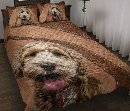Goldendoodle Quilt Set, Goldendoodle Labradoodle Golden Doodle Dog Quilt Blanket With Pillowcases, Quilt Bedding Set