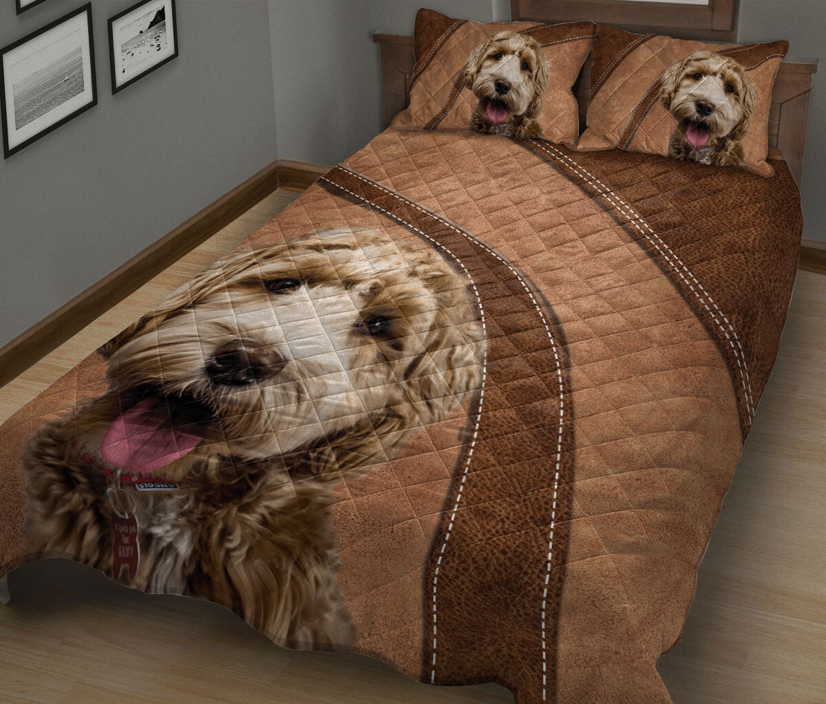 Goldendoodle Quilt Set, Goldendoodle Labradoodle Golden Doodle Dog Quilt Blanket With Pillowcases, Quilt Bedding Set