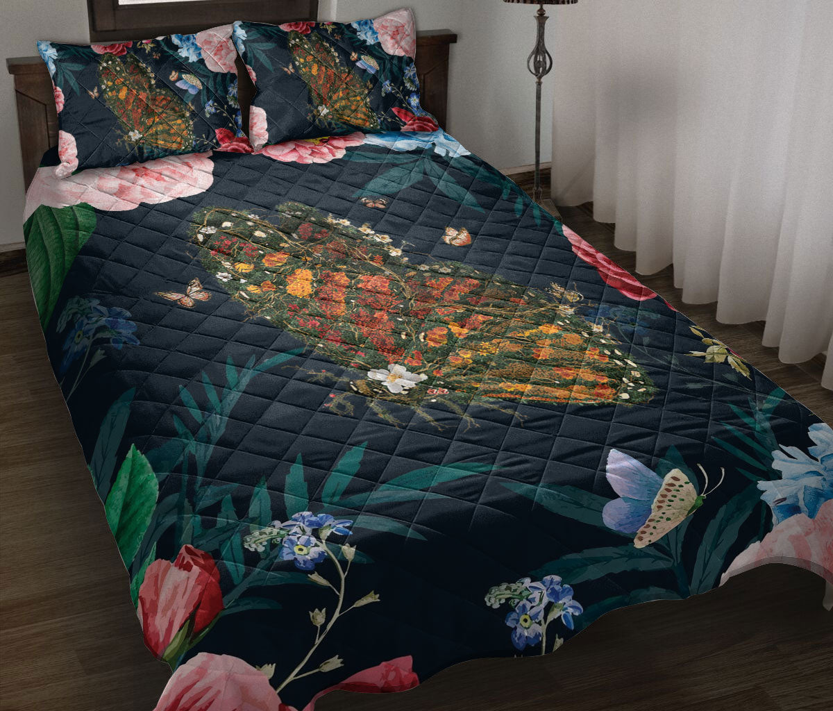 Butterfly Quilt Set, Butterfly Find My Soul Flower Garden Floral Butterfly Quilt Blanket With Pillowcases, Quilt Bedding Set