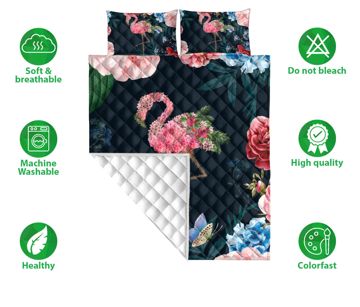 Flamingo Quilt Set, Flamingo Find My Soul Flower Garden Floral Quilt Blanket With Pillowcases, Quilt Bedding Set