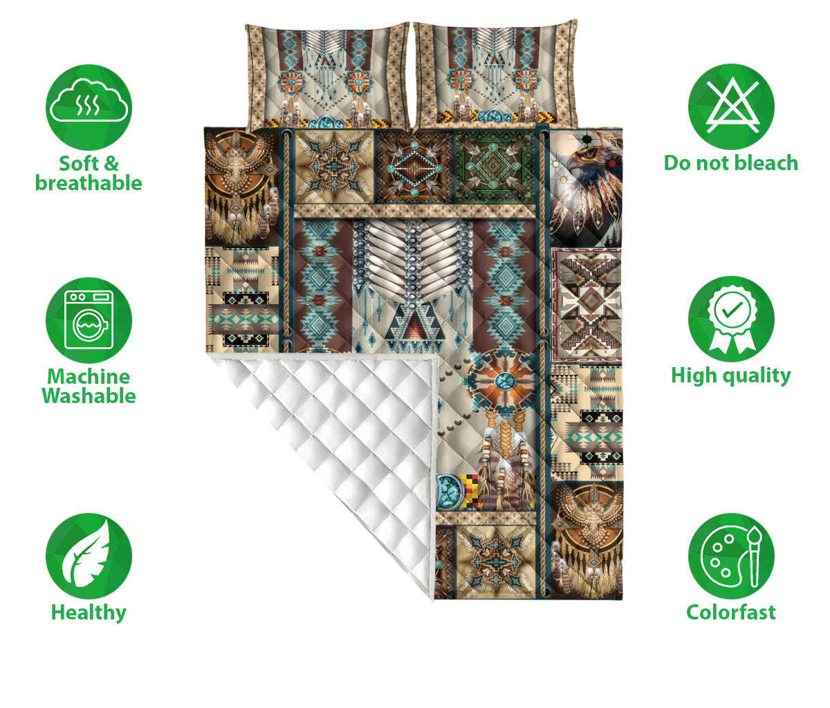 Personalized Native American Quilt Set, Turquoise Dragonfly I Love You To The Moon And Back Quilt Blanket With Pillowcases, Quilt Bedding Set
