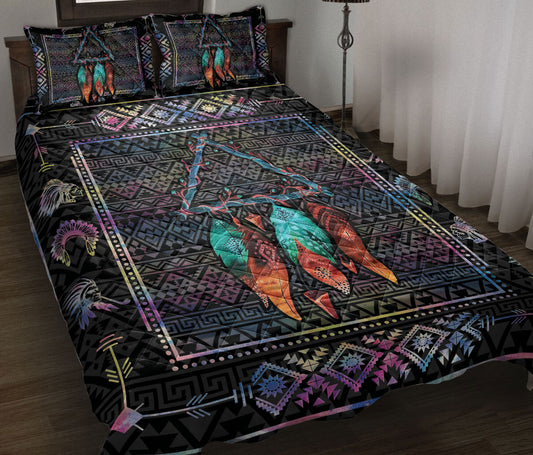 Native American Quilt Set, Turquoise Dragonfly I Love You To The Moon And Back Dragonfly Quilt Blanket With Pillowcases, Quilt Bedding Set