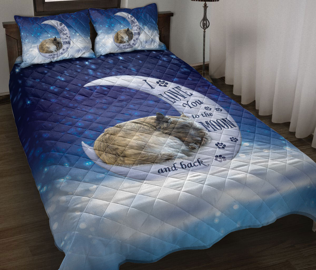 Cairn Terrier Quilt Set, Cairn Terrier Dog I Love You To The Moon And Back Dog Puppy Quilt Blanket With Pillowcases, Quilt Bedding Set