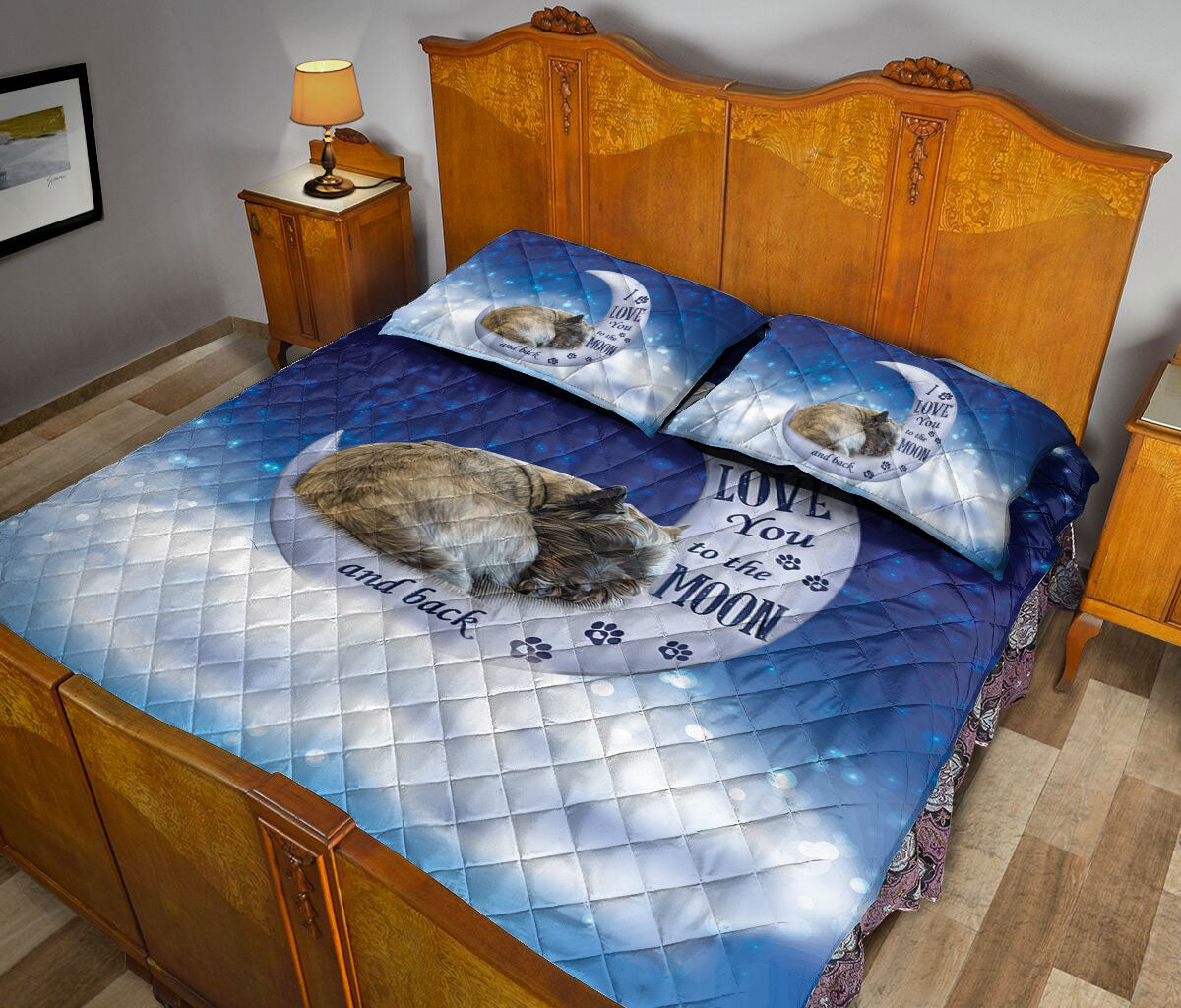 Cairn Terrier Quilt Set, Cairn Terrier Dog I Love You To The Moon And Back Dog Puppy Quilt Blanket With Pillowcases, Quilt Bedding Set