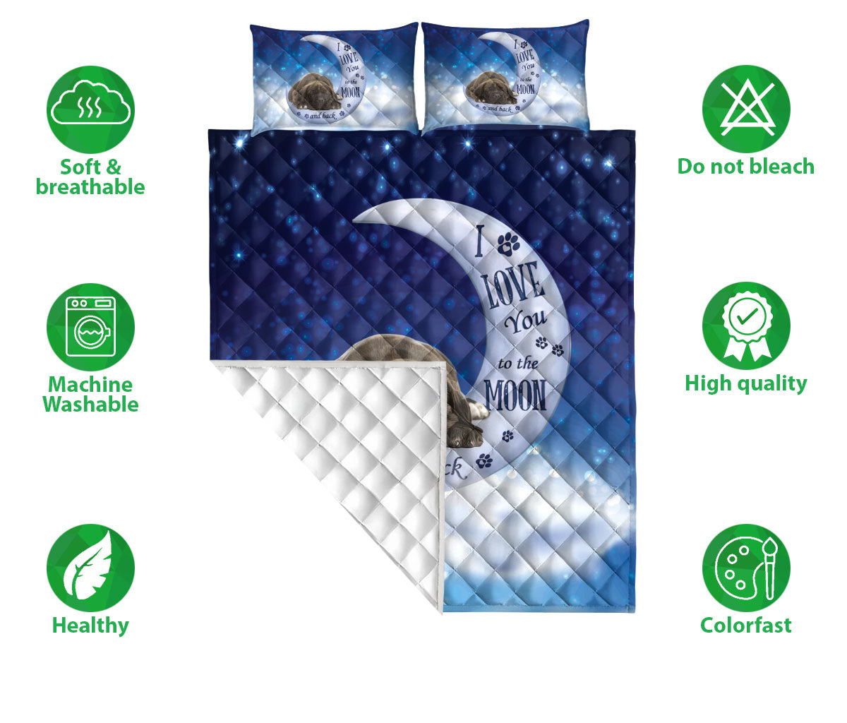 Cane Corso Quilt Set, Cane Corso Dog I Love You To The Moon And Back Dog Puppy Quilt Blanket With Pillowcases, Quilt Bedding Set