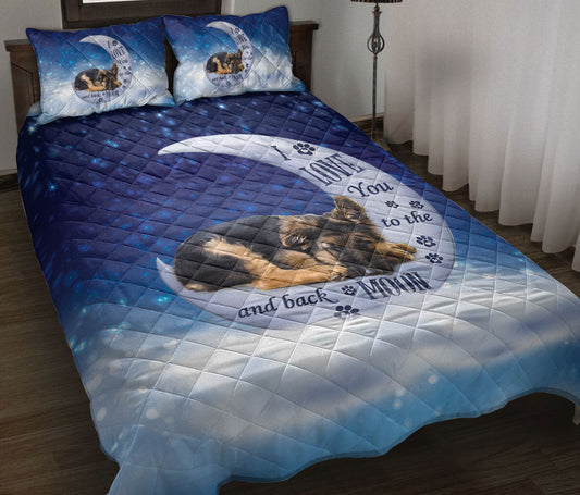 German Shepherd Quilt Set, German Shepherd Dog I Love You To The Moon And Back Dog Puppy Quilt Blanket With Pillowcases, Quilt Bedding Set