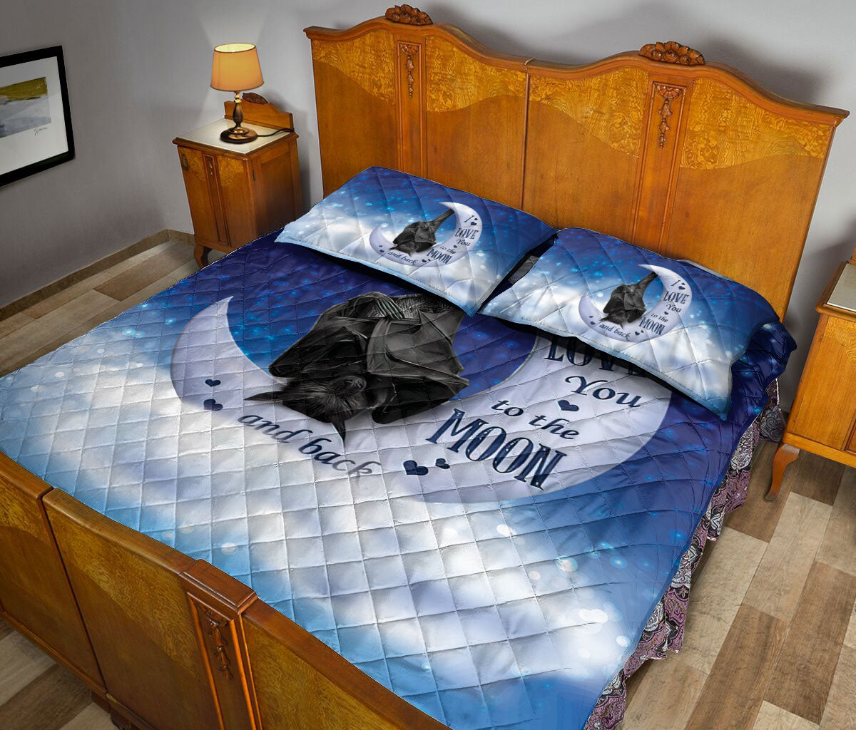Bat Quilt Set, Sleeping Bat I Love You To The Moon And Back Quilt Blanket With Pillowcases, Quilt Bedding Set