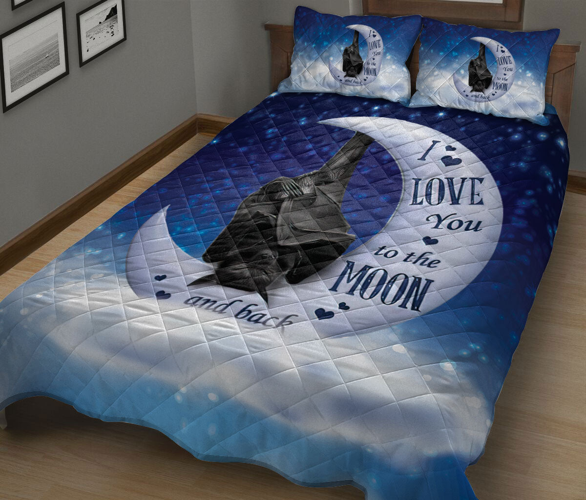Bat Quilt Set, Sleeping Bat I Love You To The Moon And Back Quilt Blanket With Pillowcases, Quilt Bedding Set