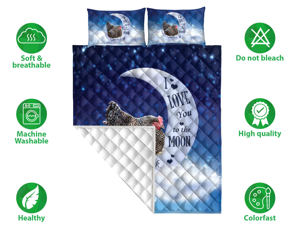 Chicken Quilt Set, Chicken I Love You To The Moon And Back Farm Quilt Blanket With Pillowcases, Quilt Bedding Set