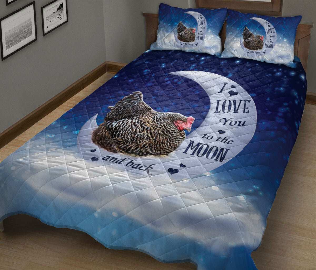 Chicken Quilt Set, Chicken I Love You To The Moon And Back Farm Quilt Blanket With Pillowcases, Quilt Bedding Set