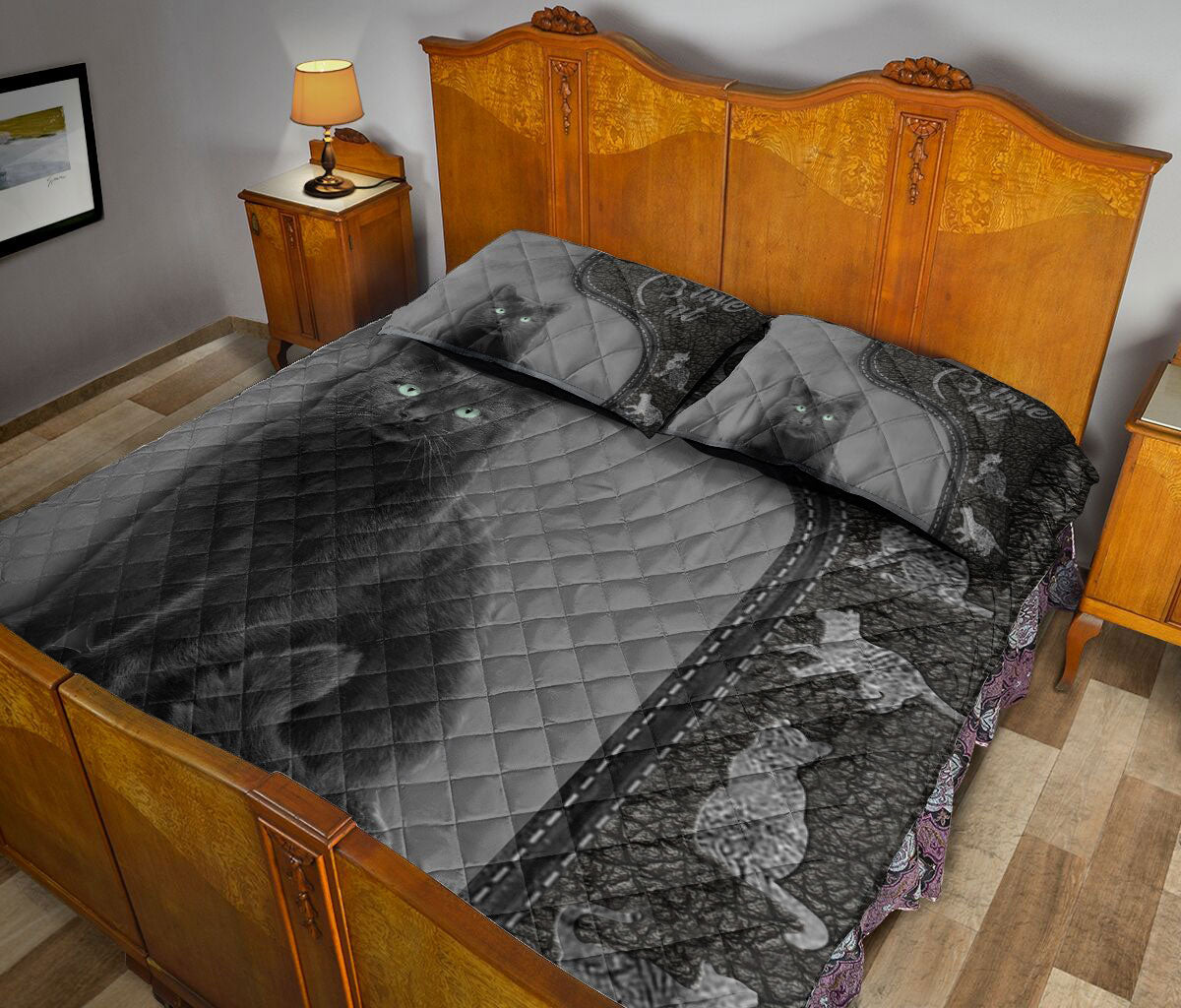 Black Cat,Cat Quilt Set, Love Black Cat Fur Black Cats Quilt Blanket With Pillowcases, Quilt Bedding Set