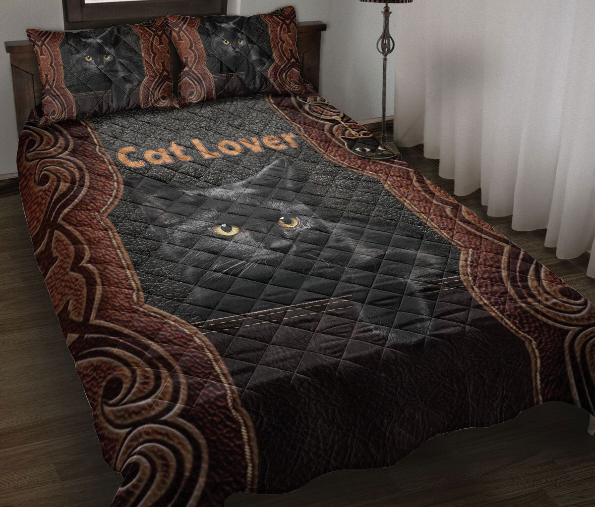 Black Cat,Cat Quilt Set, Love Black Cat Floral Cats Quilt Blanket With Pillowcases, Quilt Bedding Set