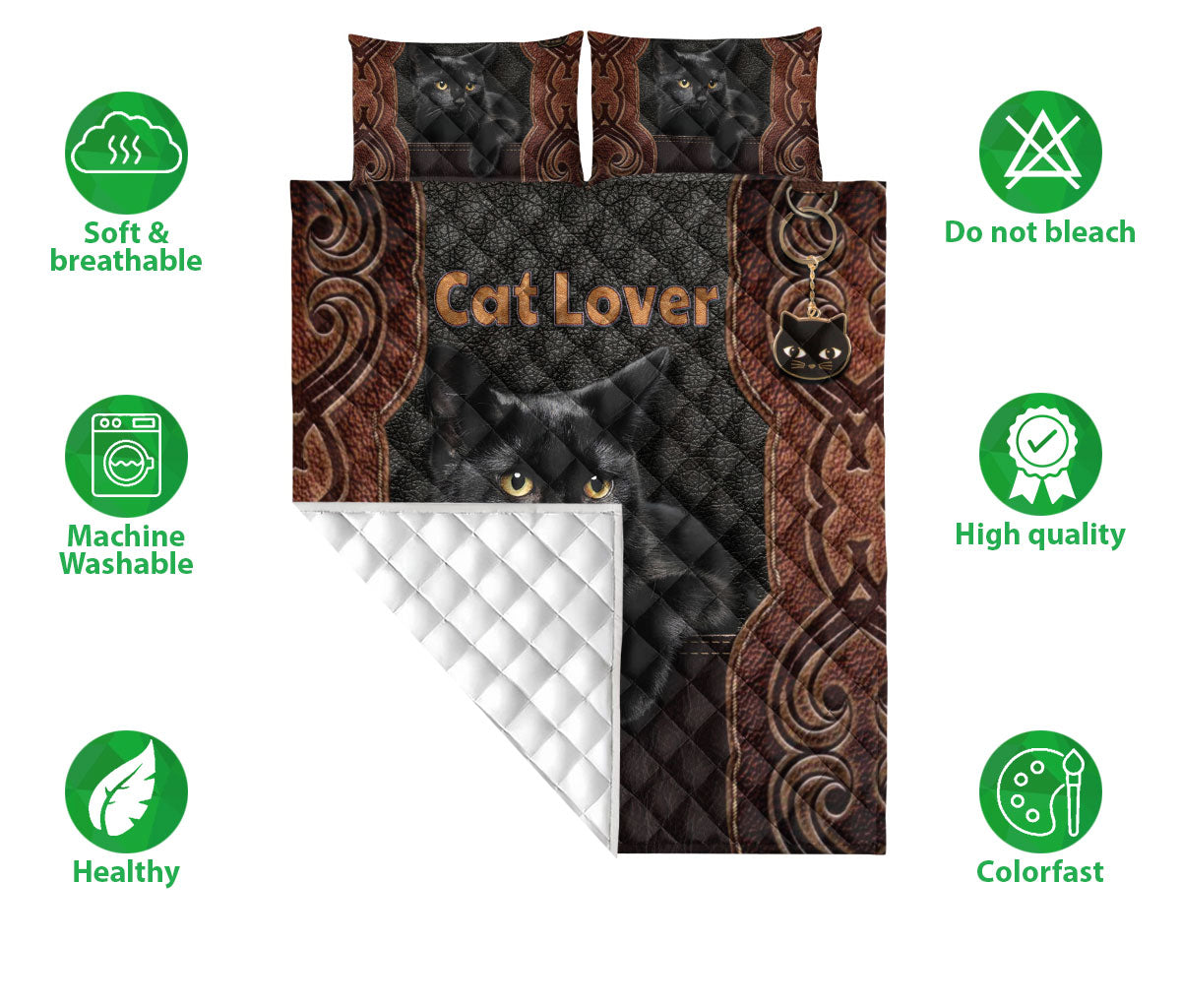 Black Cat,Cat Quilt Set, Love Black Cat Floral Cats Quilt Blanket With Pillowcases, Quilt Bedding Set