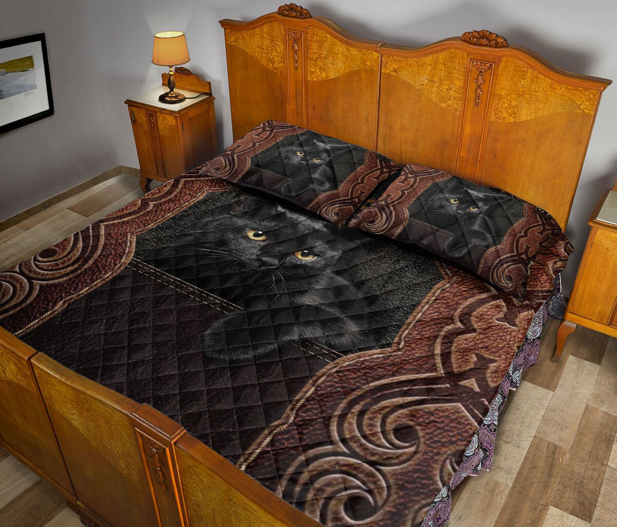 Black Cat,Cat Quilt Set, Love Black Cat Floral Cats Quilt Blanket With Pillowcases, Quilt Bedding Set