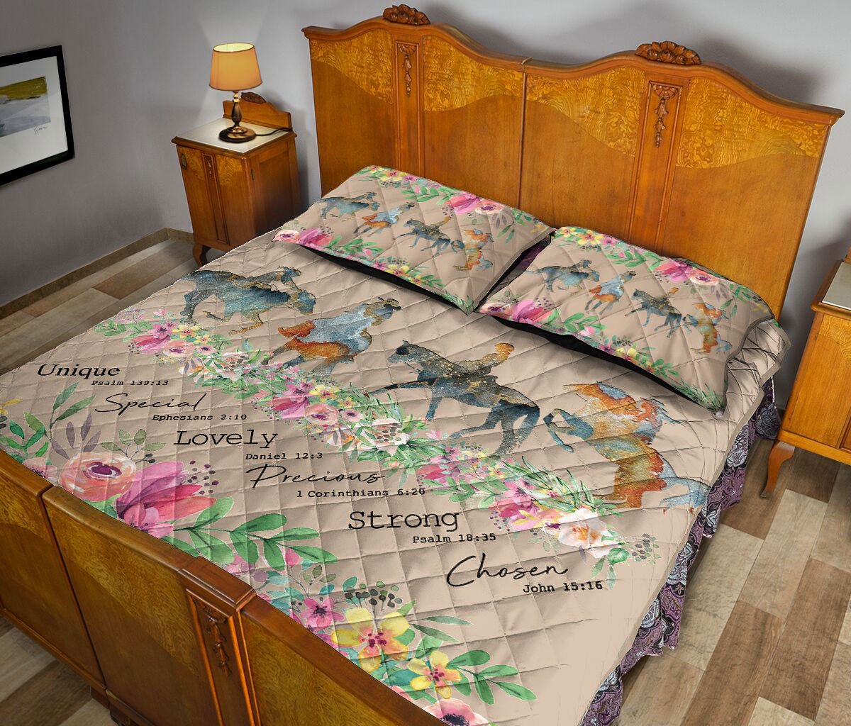 Cowgirl Quilt Set, Cow Girl Horse God Says You Are Floral Quilt Blanket With Pillowcases, Quilt Bedding Set