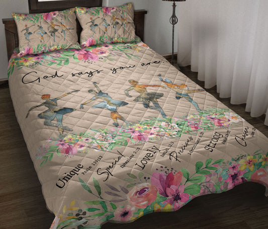 Ballet Quilt Set, Ballet Girl God Says You Are Floral Quilt Blanket With Pillowcases, Quilt Bedding Set