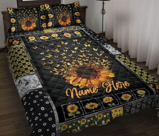 Personalized Butterfly Sunflower Patchwork 3-Piece Quilt Bedding Set