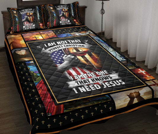 Christian, Jesus, God, Bible Quilt Set, I'M Not A Perfectian I Need Jesusian Quilt Blanket With Pillowcases, Quilt Bedding Set