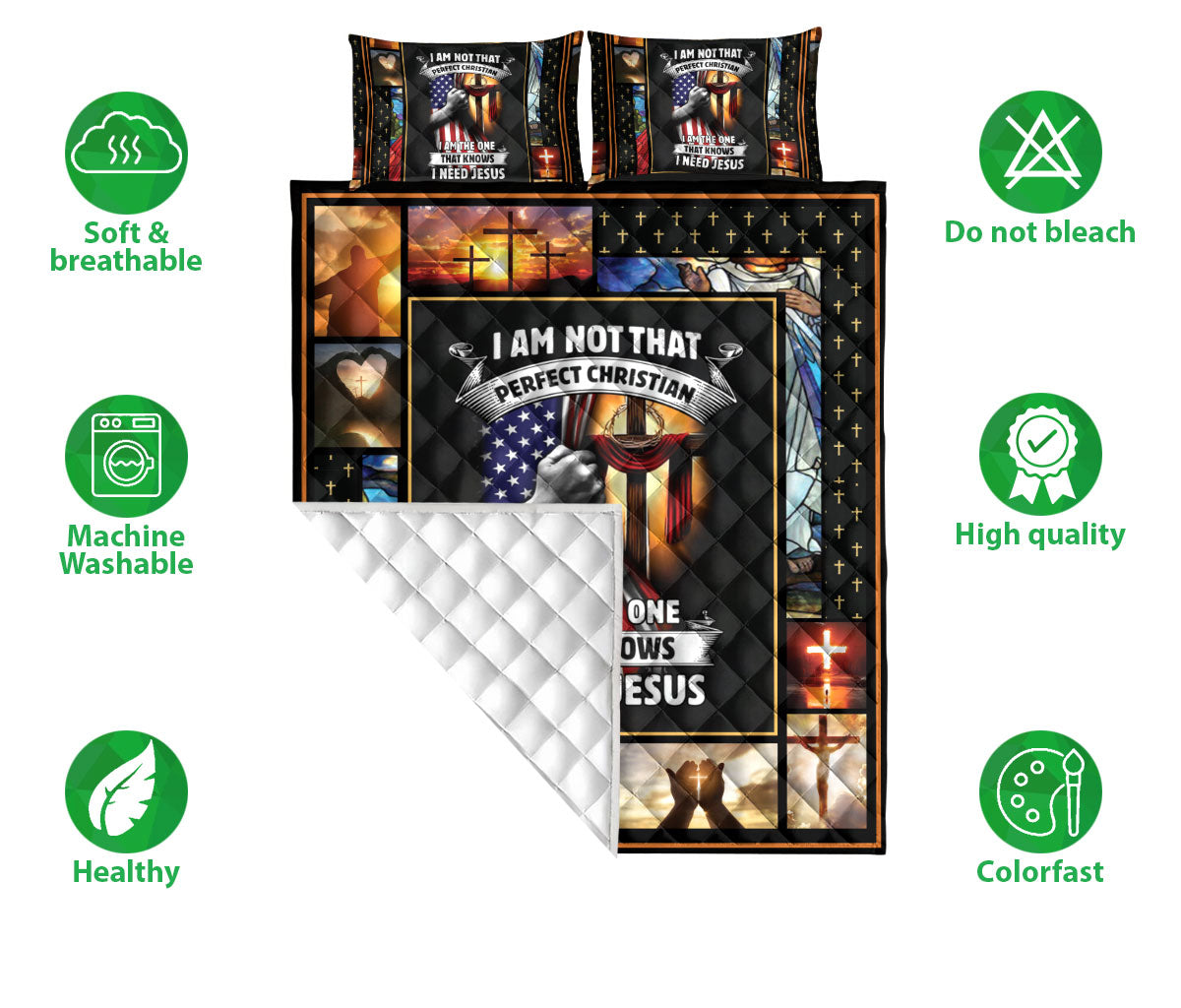Christian, Jesus, God, Bible Quilt Set, I'M Not A Perfectian I Need Jesusian Quilt Blanket With Pillowcases, Quilt Bedding Set
