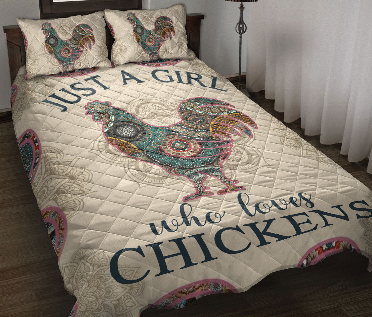 Chicken Quilt Set, J Ust A Girl Who Loves Chickens Mandala Quilt Blanket With Pillowcases, Quilt Bedding Set