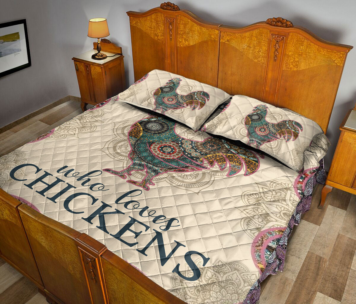 Chicken Quilt Set, J Ust A Girl Who Loves Chickens Mandala Quilt Blanket With Pillowcases, Quilt Bedding Set