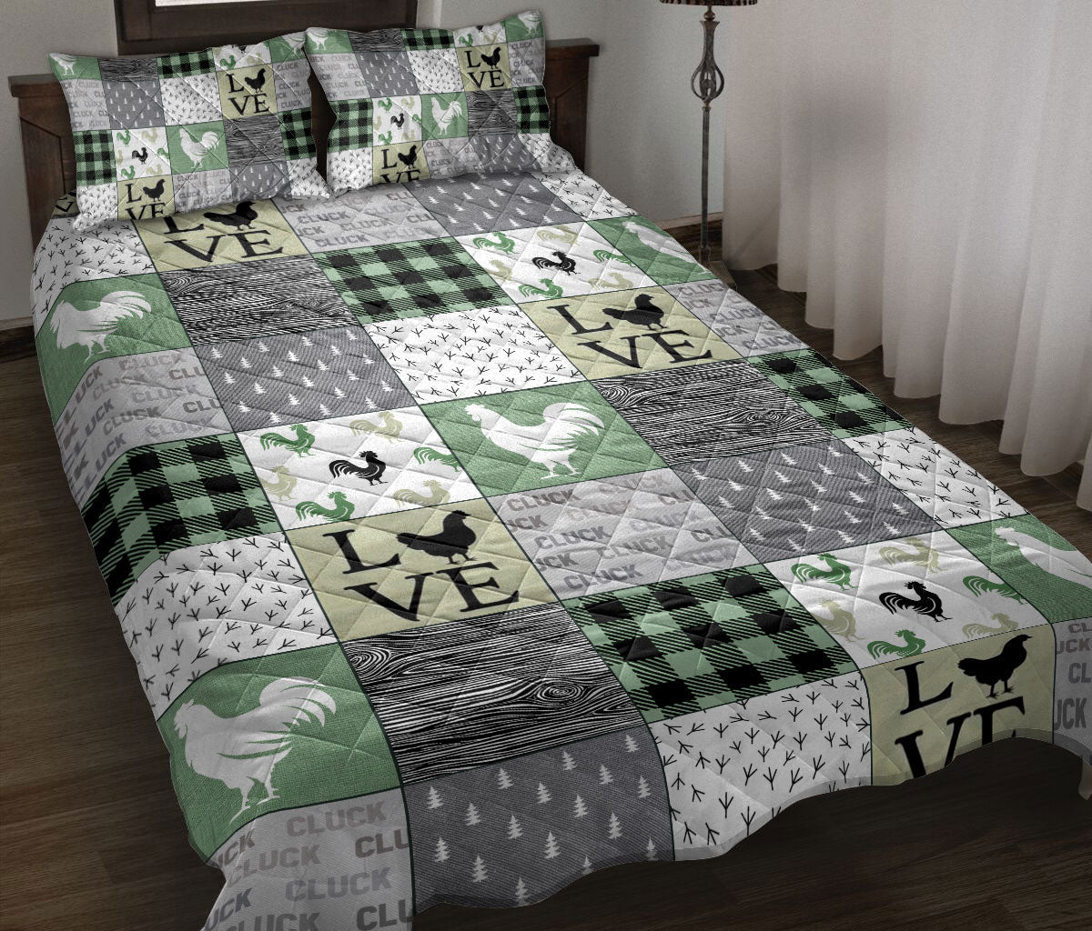 Chicken Quilt Set, Love Chickens Patchwork Farm Quilt Blanket With Pillowcases, Quilt Bedding Set