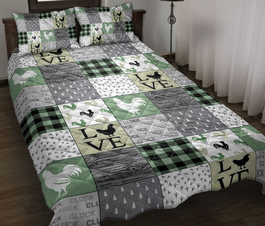 Chicken Quilt Set, Love Chickens Patchwork Farm Quilt Blanket With Pillowcases, Quilt Bedding Set