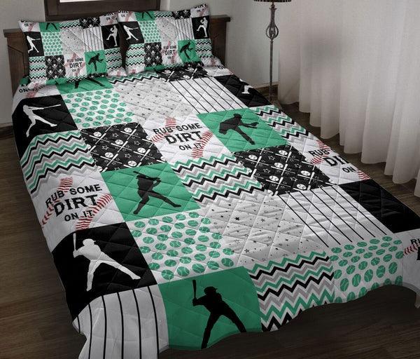 Custom Baseball 3-Piece Quilt Bedding Set, Baseball Patchwork Quilt Blanket With Pillowcases
