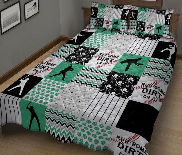 Custom Baseball 3-Piece Quilt Bedding Set, Baseball Patchwork Quilt Blanket With Pillowcases