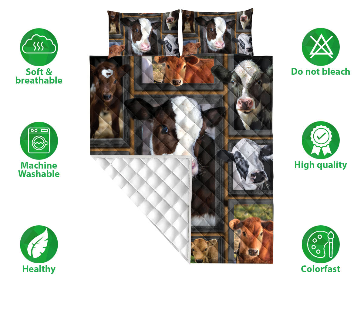 Cattle Quilt Set, Cute Cow Cattle Patchwork Farm Quilt Blanket With Pillowcases, Quilt Bedding Set