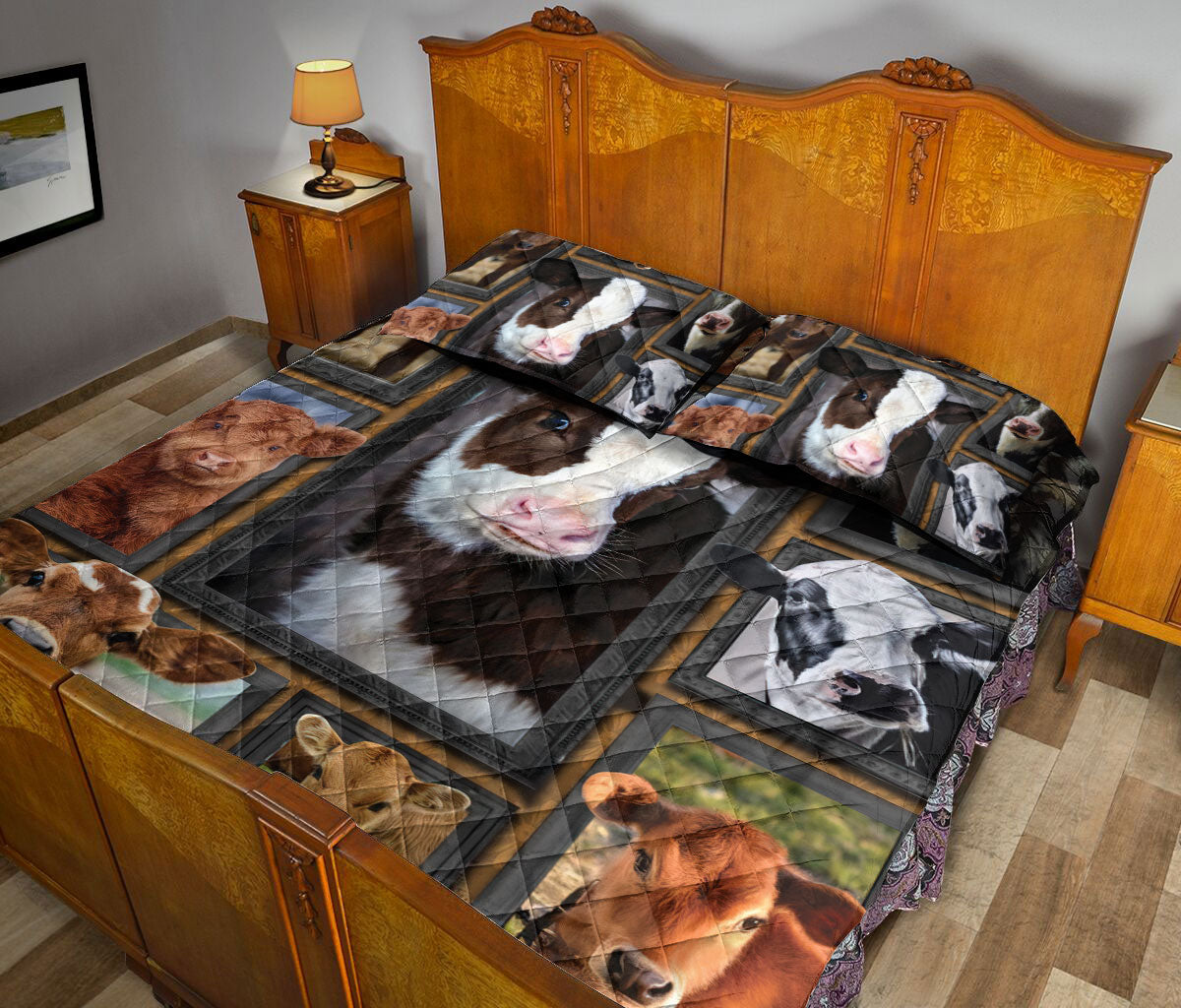 Cattle Quilt Set, Cute Cow Cattle Patchwork Farm Quilt Blanket With Pillowcases, Quilt Bedding Set