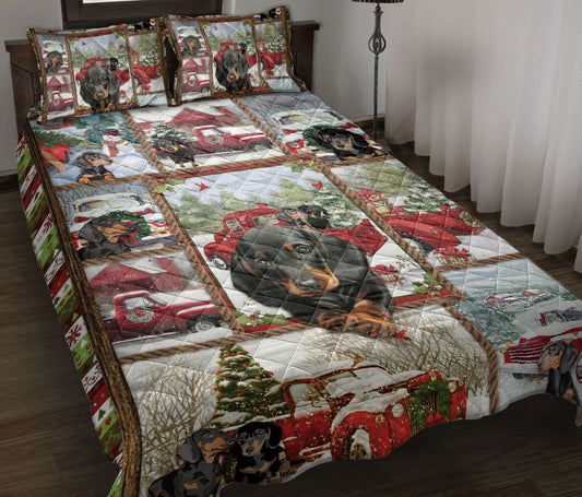 Dachshund Quilt Set, Dachshund Weiner Doxie Dogmas Patchwork Quilt Blanket With Pillowcases, Quilt Bedding Set, Christmas Gift