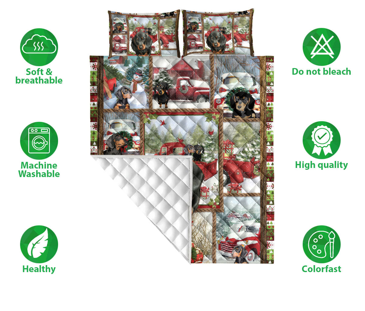 Dachshund Quilt Set, Dachshund Weiner Doxie Dogmas Patchwork Quilt Blanket With Pillowcases, Quilt Bedding Set, Christmas Gift