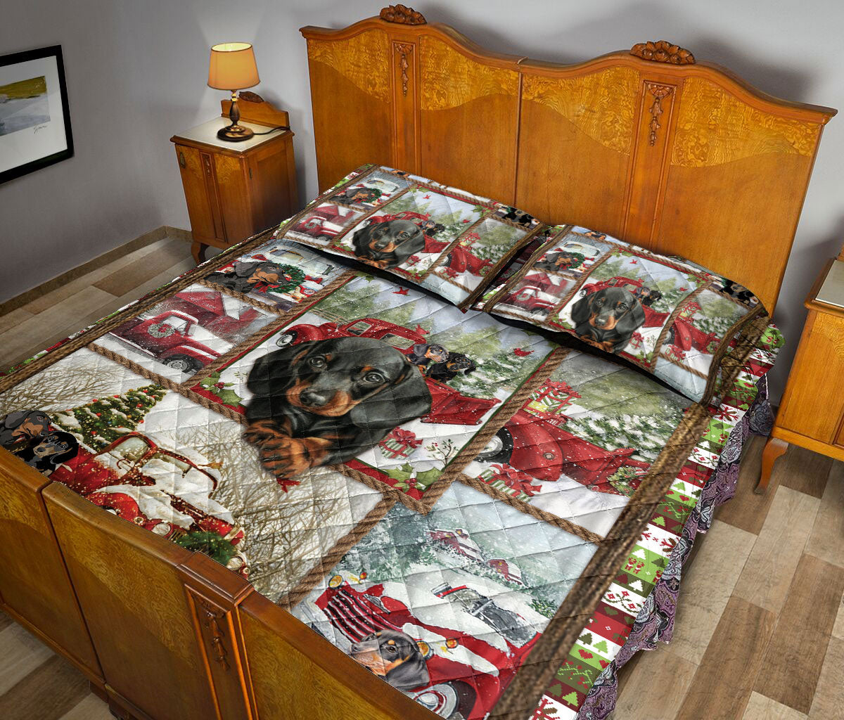 Dachshund Quilt Set, Dachshund Weiner Doxie Dogmas Patchwork Quilt Blanket With Pillowcases, Quilt Bedding Set, Christmas Gift
