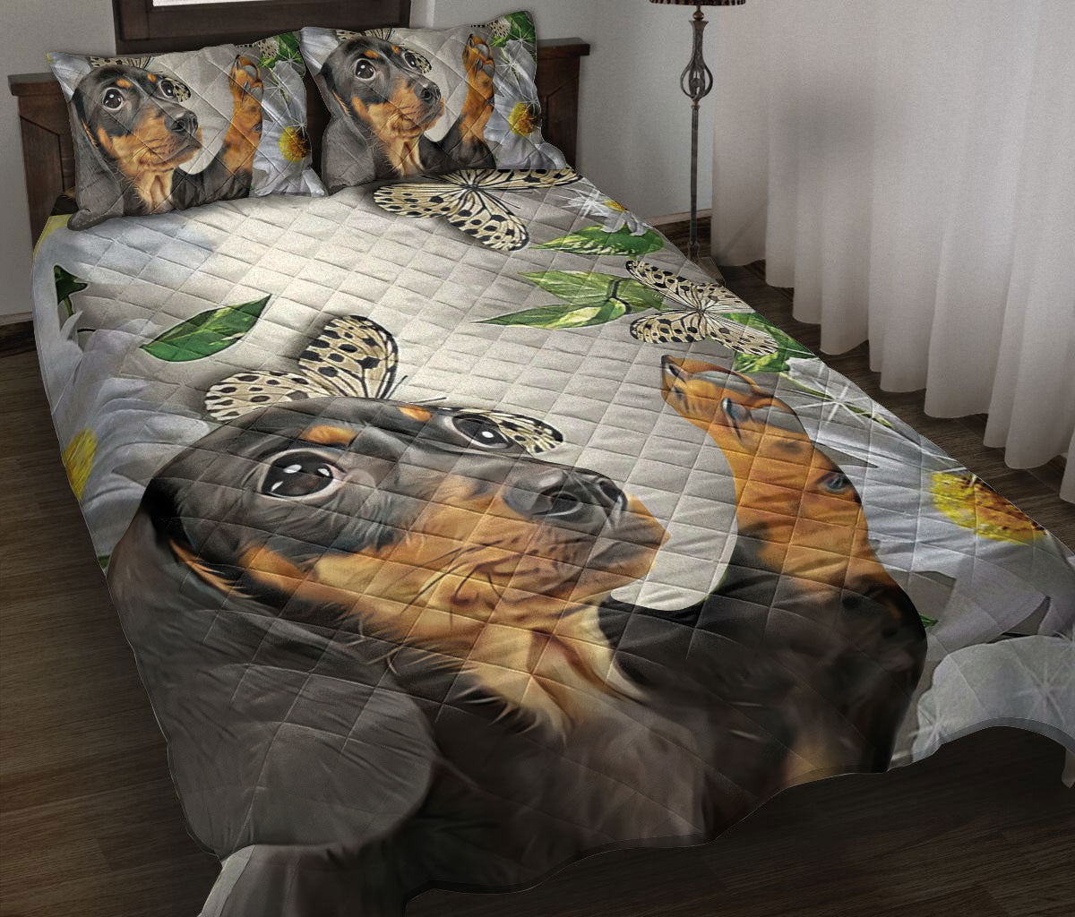 Dachshund Quilt Set, Dachshund Weiner Doxie Dog Patchworkmas Quilt Blanket With Pillowcases, Quilt Bedding Set, Christmas Gift