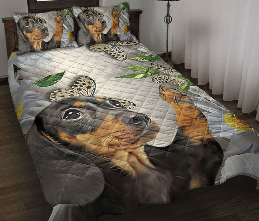 Dachshund Quilt Set, Dachshund Weiner Doxie Dog Patchworkmas Quilt Blanket With Pillowcases, Quilt Bedding Set, Christmas Gift