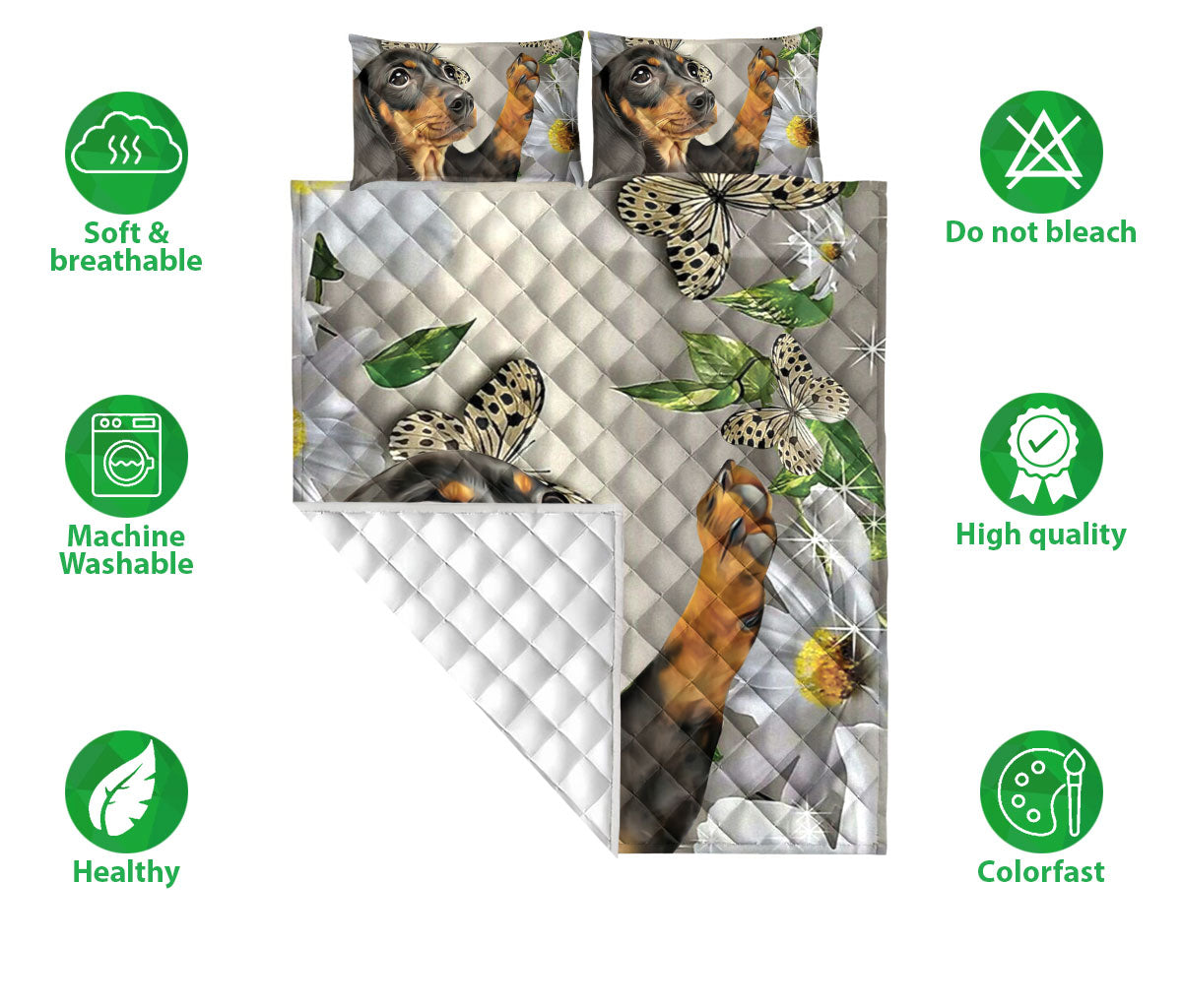 Dachshund Quilt Set, Dachshund Weiner Doxie Dog Patchworkmas Quilt Blanket With Pillowcases, Quilt Bedding Set, Christmas Gift
