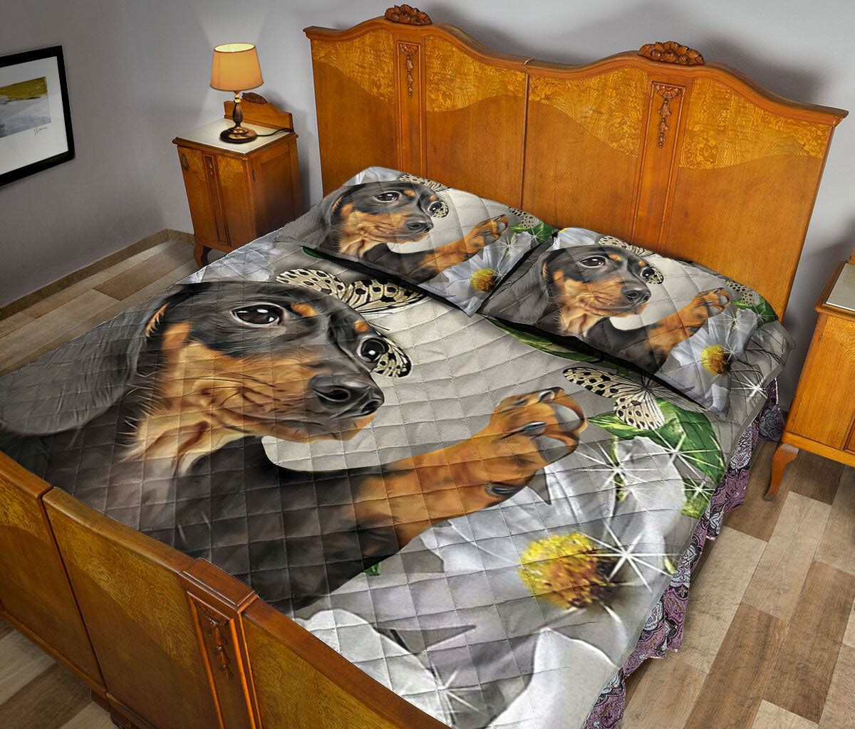 Dachshund Quilt Set, Dachshund Weiner Doxie Dog Patchworkmas Quilt Blanket With Pillowcases, Quilt Bedding Set, Christmas Gift