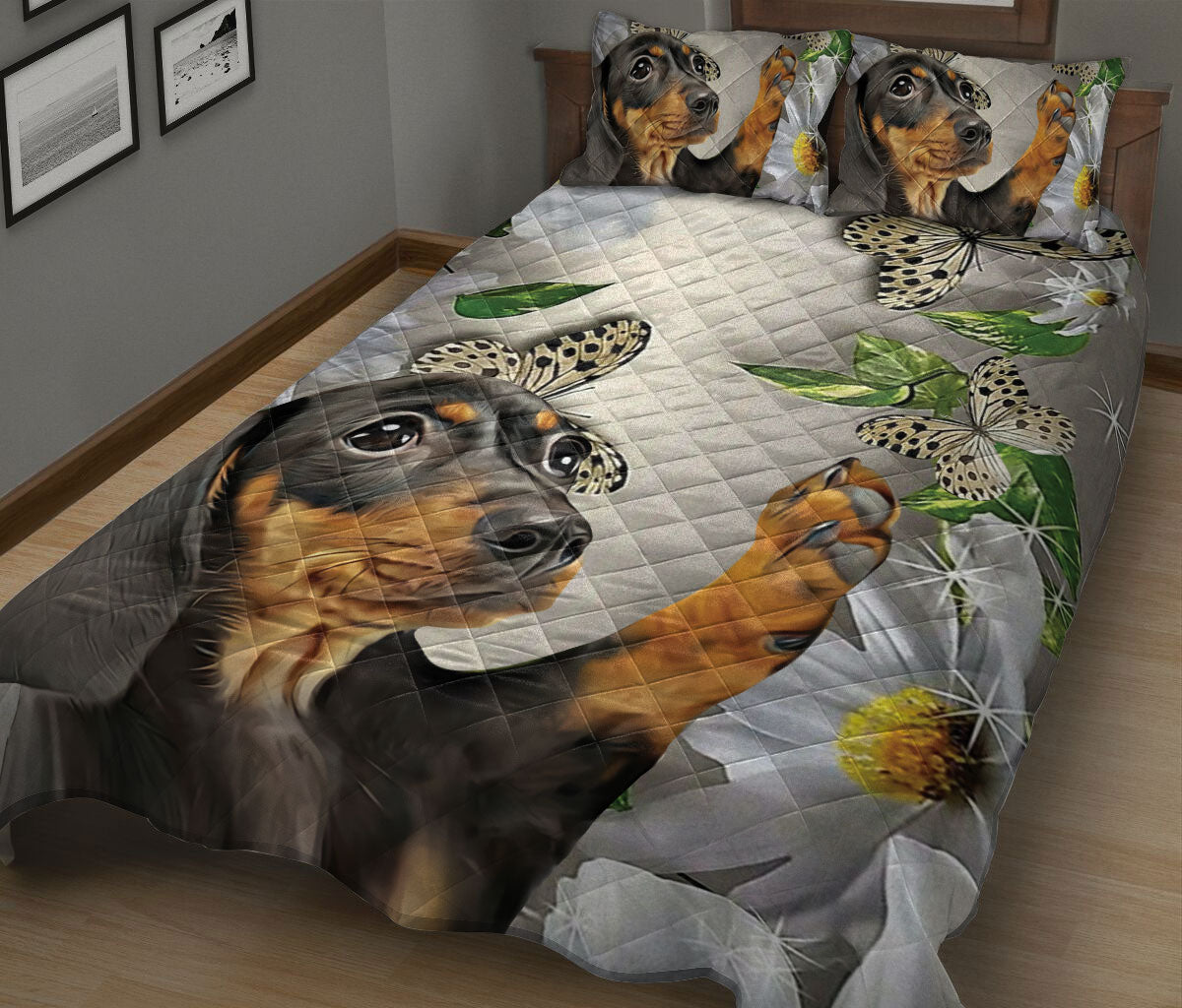 Dachshund Quilt Set, Dachshund Weiner Doxie Dog Patchworkmas Quilt Blanket With Pillowcases, Quilt Bedding Set, Christmas Gift