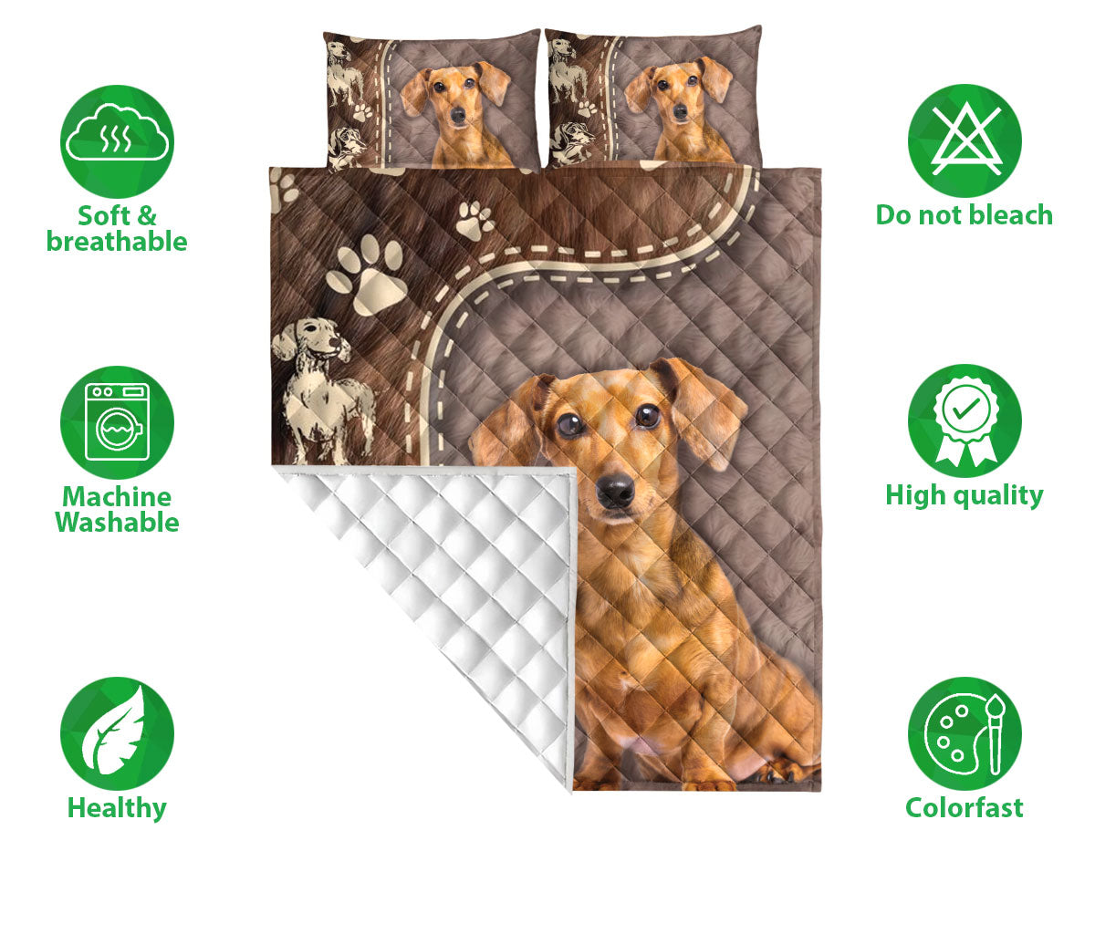 Dachshund Quilt Set, Dachshund Weiner Doxie Dog Dog Quilt Blanket With Pillowcases, Quilt Bedding Set