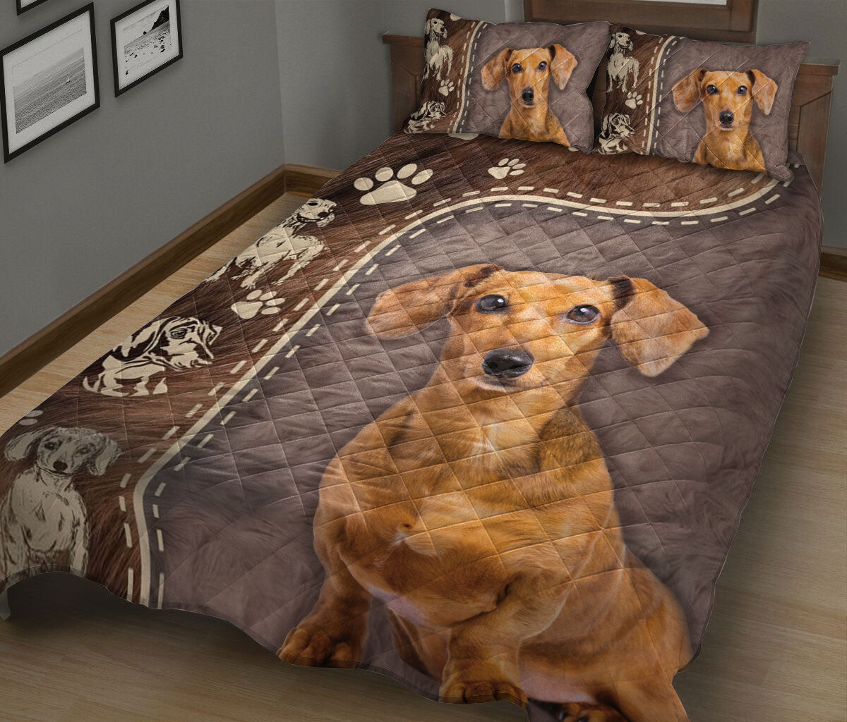 Dachshund Quilt Set, Dachshund Weiner Doxie Dog Dog Quilt Blanket With Pillowcases, Quilt Bedding Set