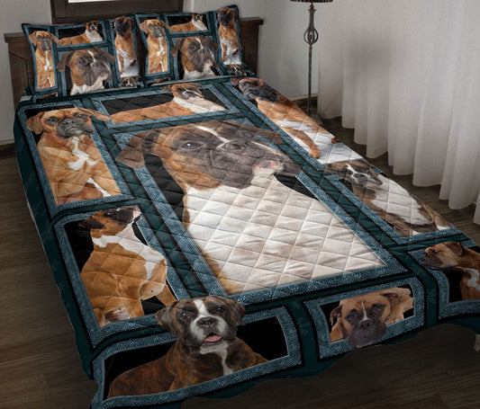 Boxer Quilt Set, Boxer Dog Patchwork Quilt Blanket With Pillowcases, Quilt Bedding Set