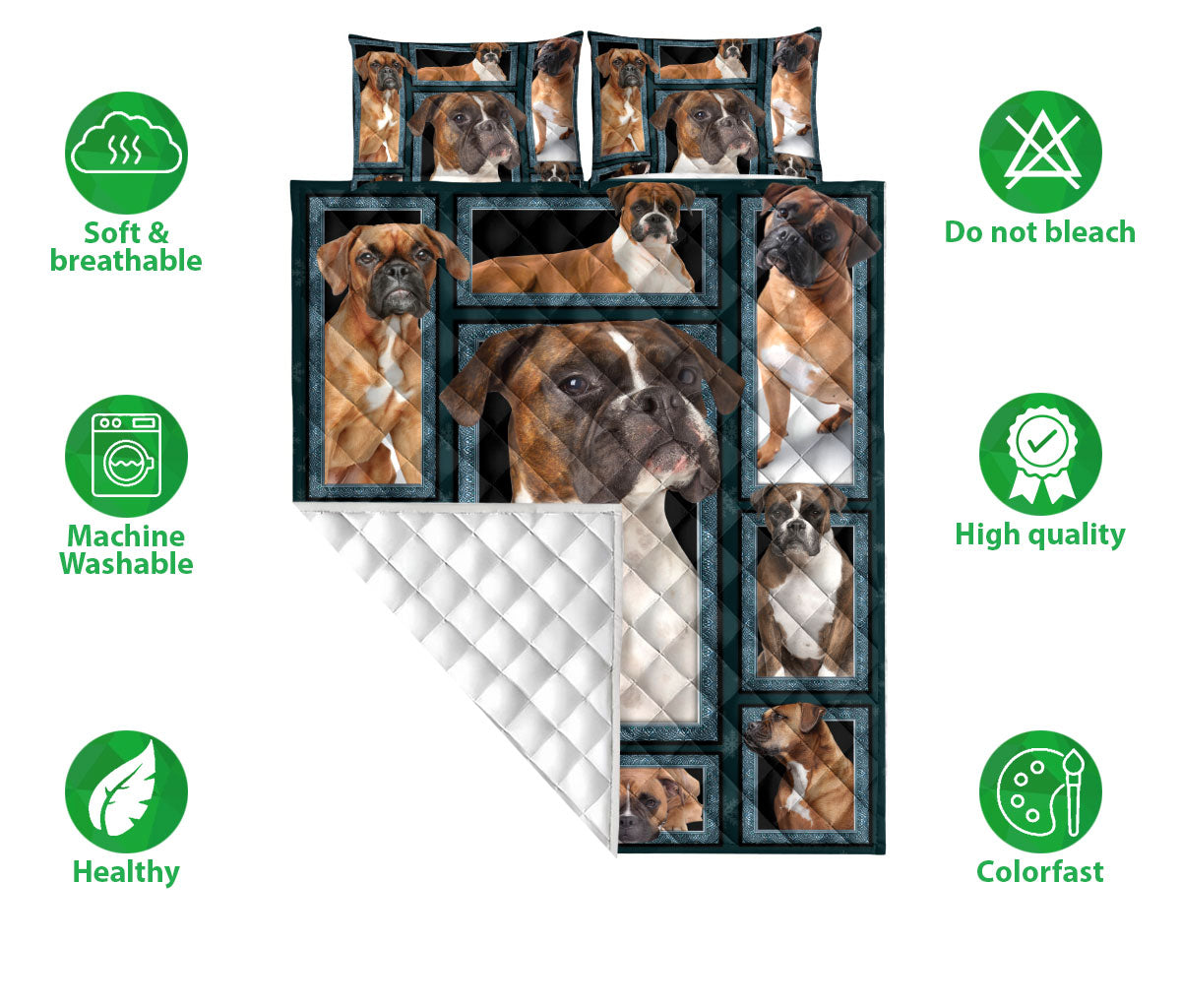 Boxer Quilt Set, Boxer Dog Patchwork Quilt Blanket With Pillowcases, Quilt Bedding Set
