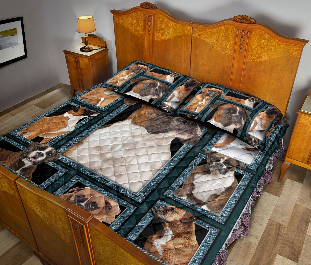 Boxer Quilt Set, Boxer Dog Patchwork Quilt Blanket With Pillowcases, Quilt Bedding Set