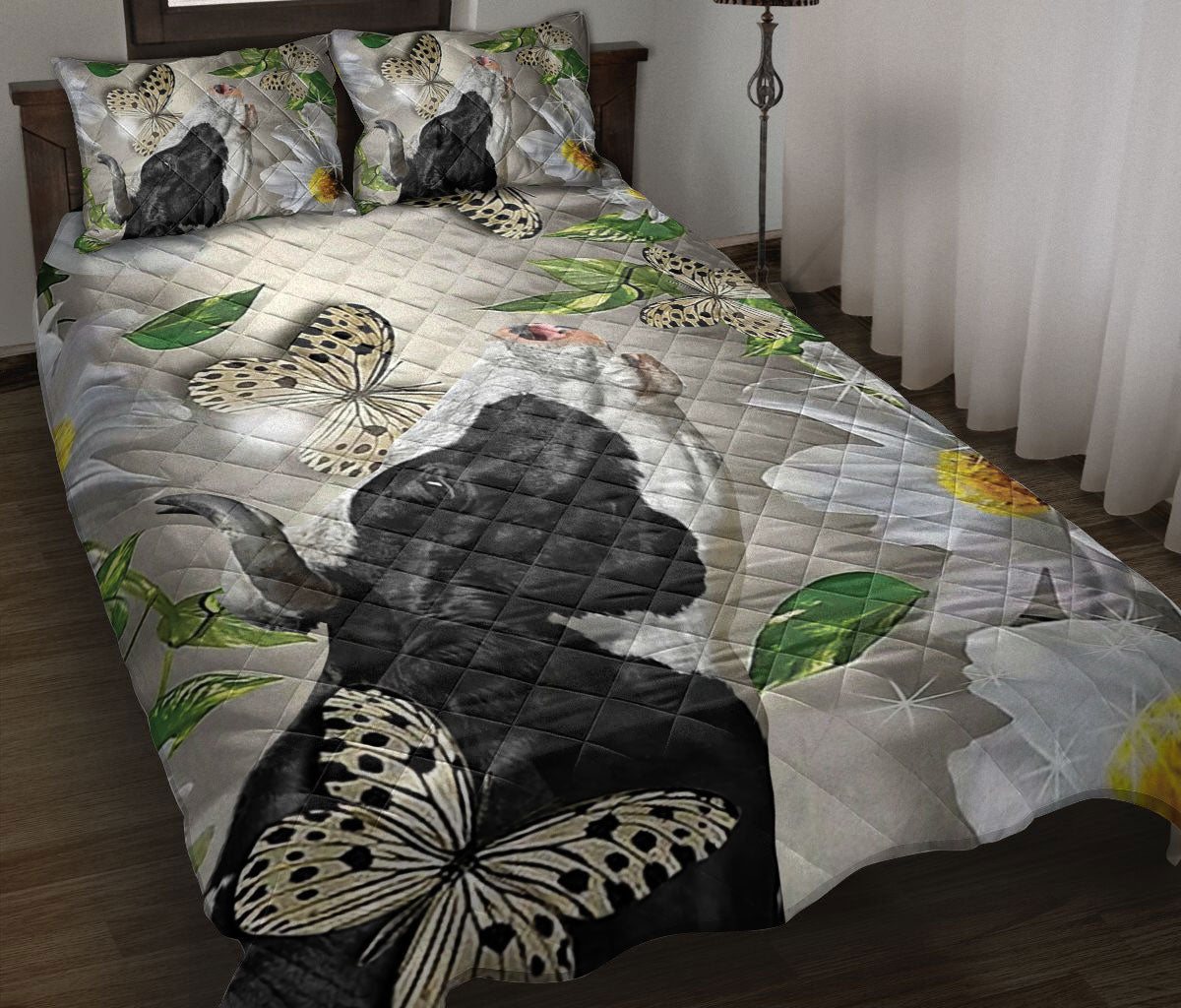 Cattle Quilt Set, Dairy Cow Cattle Butterfly Daisy Floral Quilt Blanket With Pillowcases, Quilt Bedding Set