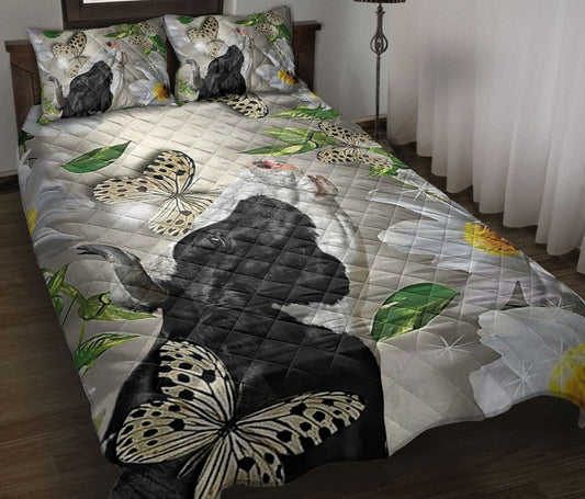 Cattle Quilt Set, Dairy Cow Cattle Butterfly Daisy Floral Quilt Blanket With Pillowcases, Quilt Bedding Set
