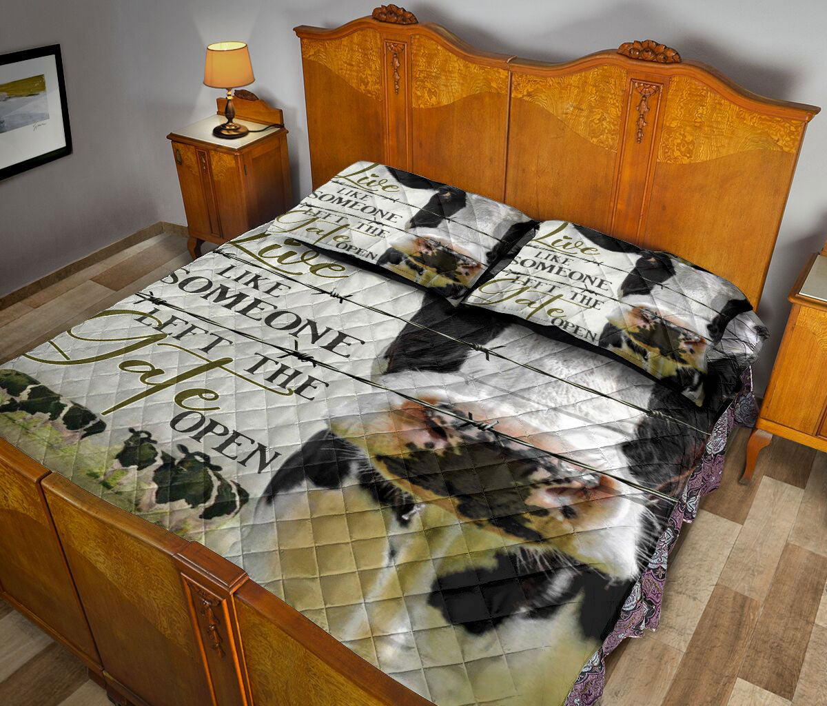 Cattle Quilt Set, Dairy Cow Cattle Live Like Someone Left The Gate Open Quilt Blanket With Pillowcases, Quilt Bedding Set